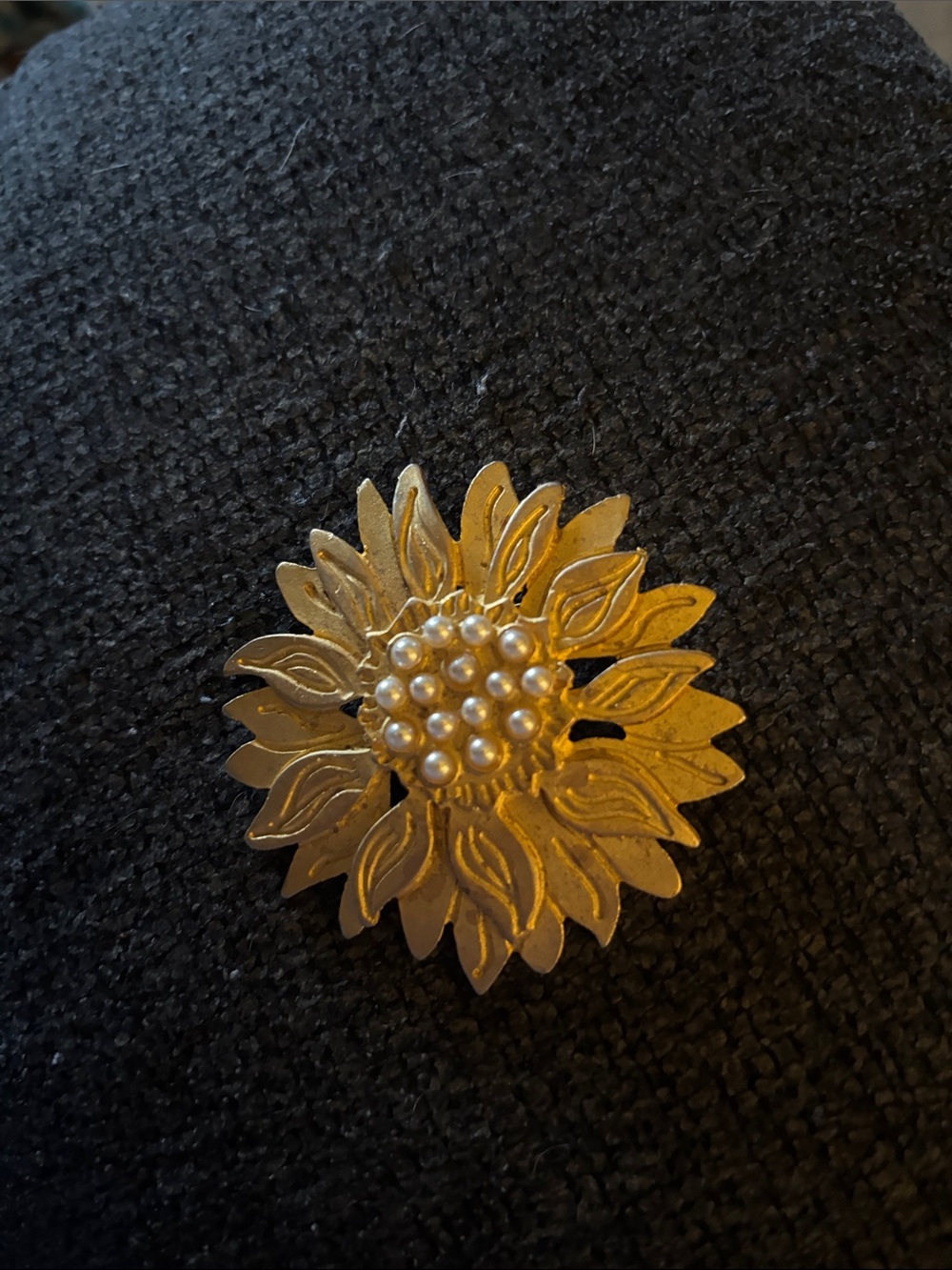 Newpro Gold Sunflower Brooch with Pearl Center - Women's Accessory